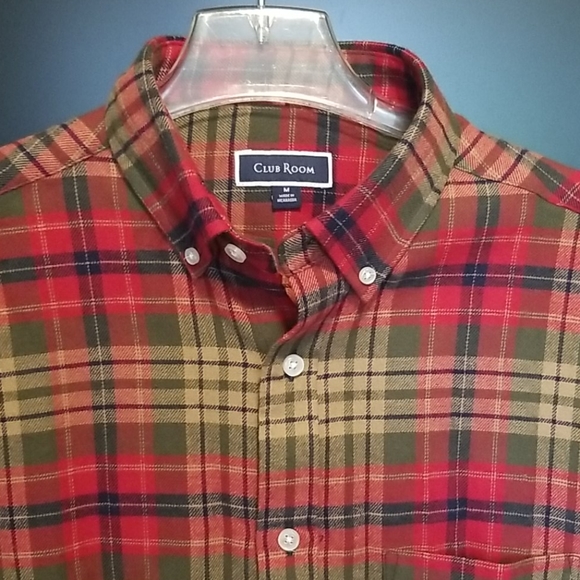 NWT Club Room Mens Olive Plaid Flannel Shirt M - Picture 2 of 10